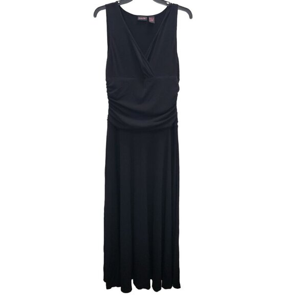 ShapeFX Women's Y2K Black Sleeveless Surplus Bust Gathered Waist Midi Dress Sz L - Picture 1 of 4